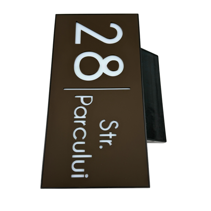 NUMAR CASA PREMIUM - Maro Satinat / Caseta Led Solar - 30x15cm