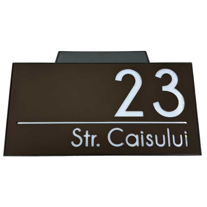 NUMAR CASA PREMIUM - Maro Satinat / Caseta Led Solar - 30x15cm