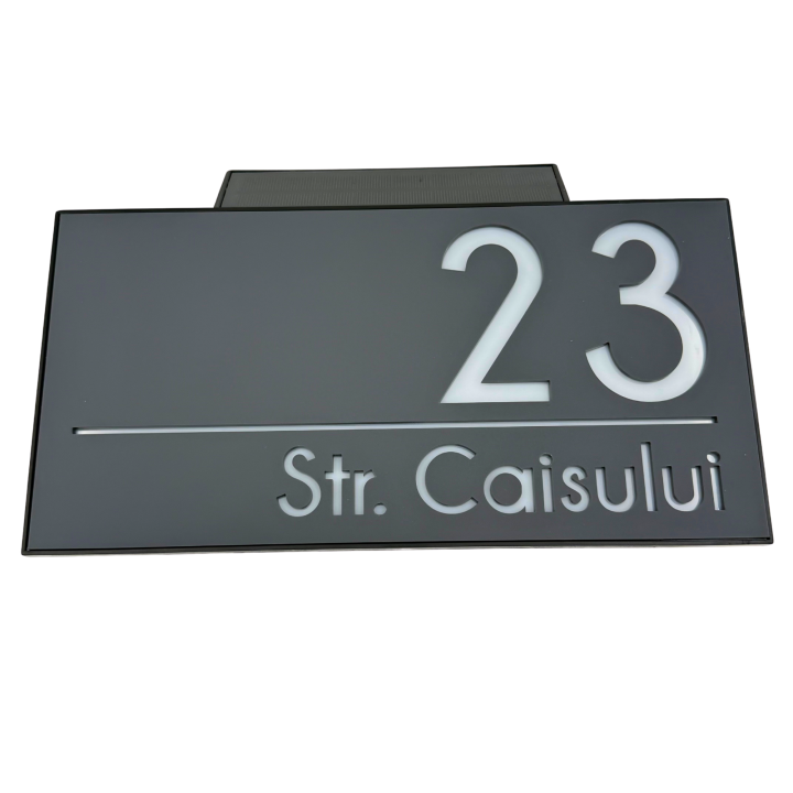 NUMAR CASA PREMIUM - Gri Satinat / Caseta Led Solar - 30x15cm