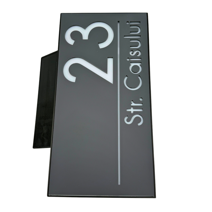 NUMAR CASA PREMIUM - Gri Satinat / Caseta Led Solar - 30x15cm