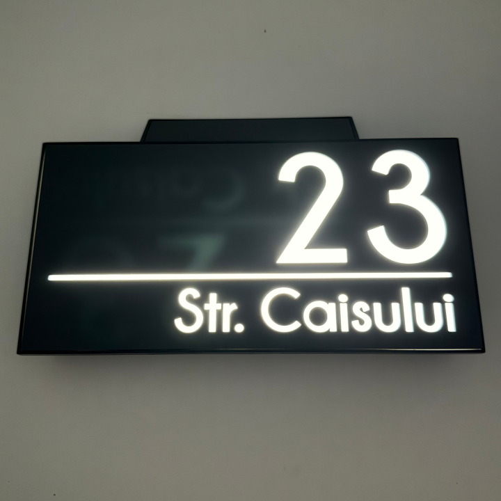 NUMAR CASA PREMIUM - Gri Satinat / Caseta Led Solar - 30x15cm