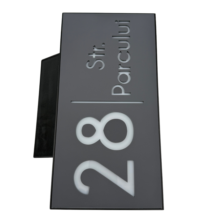 NUMAR CASA PREMIUM - Gri Satinat / Caseta Led Solar - 30x15cm