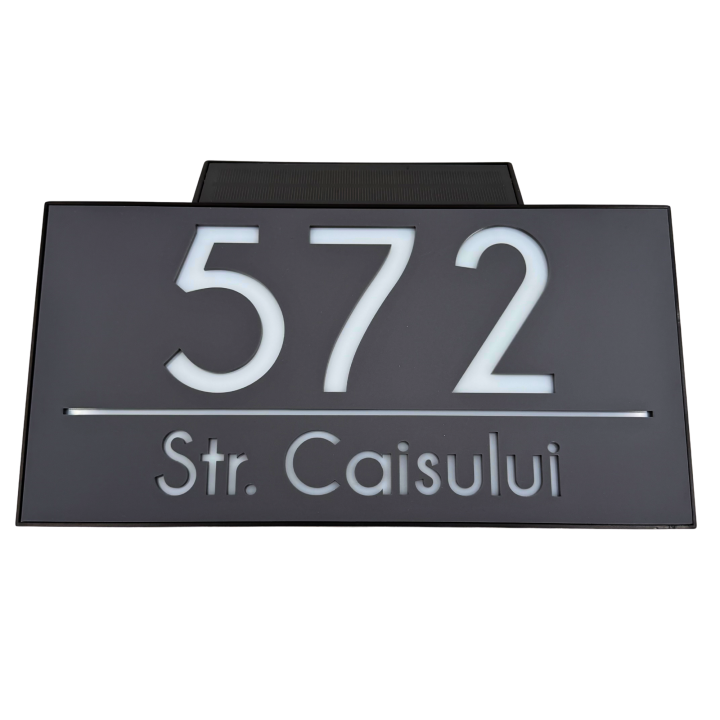NUMAR CASA PREMIUM - Gri Satinat / Caseta Led Solar - 30x15cm