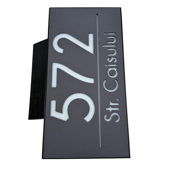 NUMAR CASA PREMIUM - Gri Satinat / Caseta Led Solar - 30x15cm
