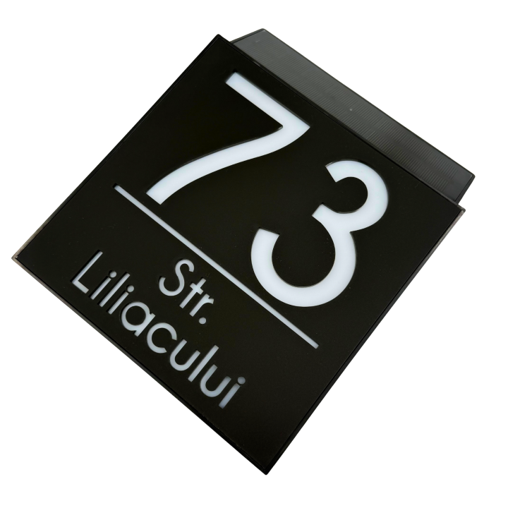 NUMAR CASA PREMIUM - Negru Satinat / Caseta Led Solar - 18x18cm