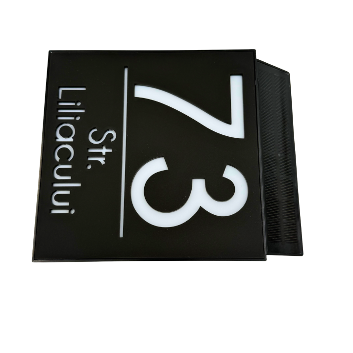 NUMAR CASA PREMIUM - Negru Satinat / Caseta Led Solar - 18x18cm