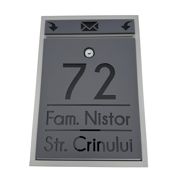 CUTIE POSTALA PERSONALIZATA - Gri Satinat / Negru Lucios - 32x22x9cm