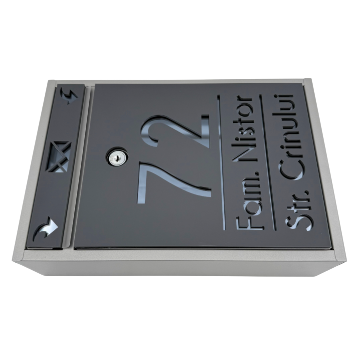 CUTIE POSTALA PERSONALIZATA - Gri Satinat / Gri Antracit Oglinda - 32x22x9cm
