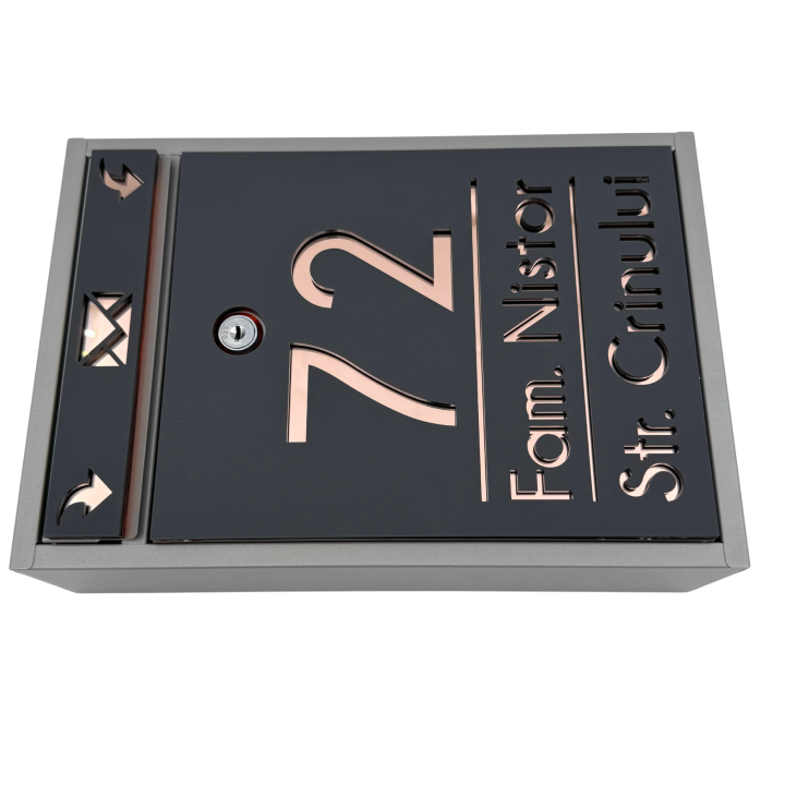 CUTIE POSTALA PERSONALIZATA - Gri Satinat / Roze Auriu Oglinda - 32x22x9cm