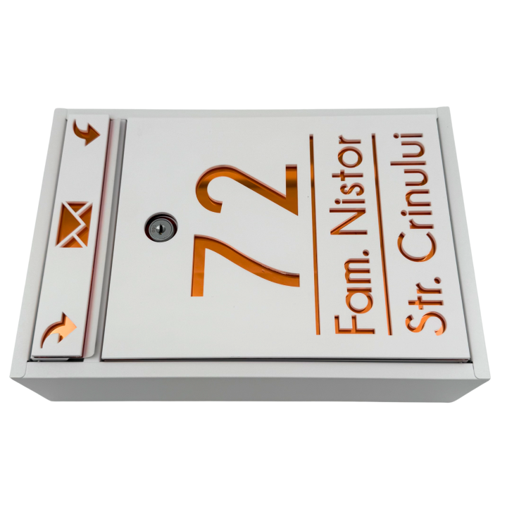 CUTIE POSTALA PERSONALIZATA - Alb Satinat / Cupru Oglinda - 32x22x9cm