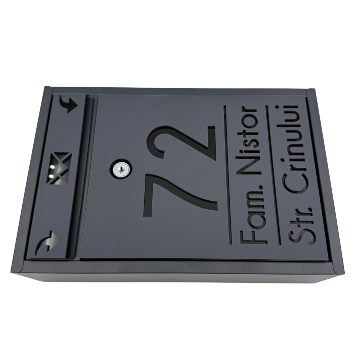 CUTIE POSTALA PERSONALIZATA - Gri Antracit Satinat / Negru Lucios - 32x22x9cm
