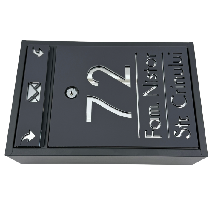 CUTIE POSTALA PERSONALIZATA - Gri Antracit Satinat / Argintiu Oglinda - 32x22x9cm