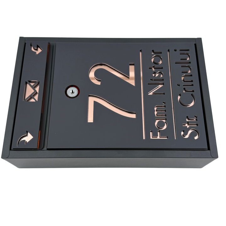 CUTIE POSTALA PERSONALIZATA - Gri Antracit Satinat / Roze Auriu Oglinda - 32x22x9cm