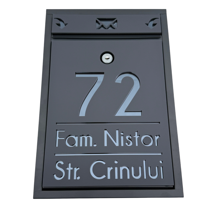 CUTIE POSTALA PERSONALIZATA - Gri Antracit Satinat / Gri Antracit Oglinda - 32x22x9cm