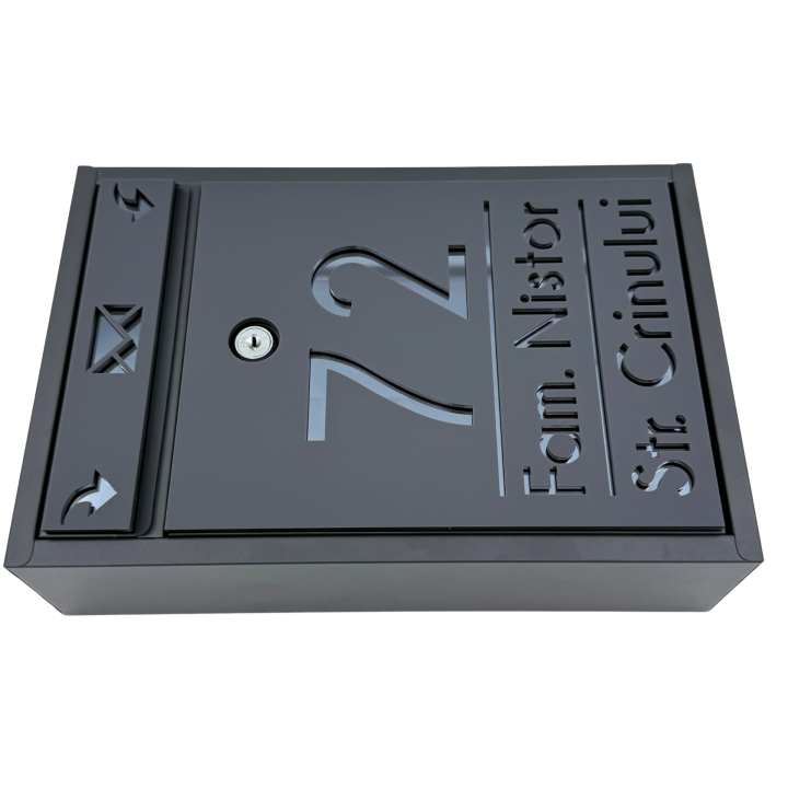 CUTIE POSTALA PERSONALIZATA - Gri Antracit Satinat / Gri Antracit Oglinda - 32x22x9cm