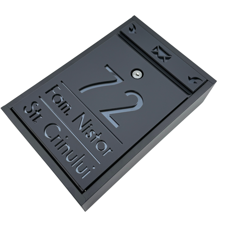 CUTIE POSTALA PERSONALIZATA - Gri Antracit Satinat / Gri Antracit Oglinda - 32x22x9cm
