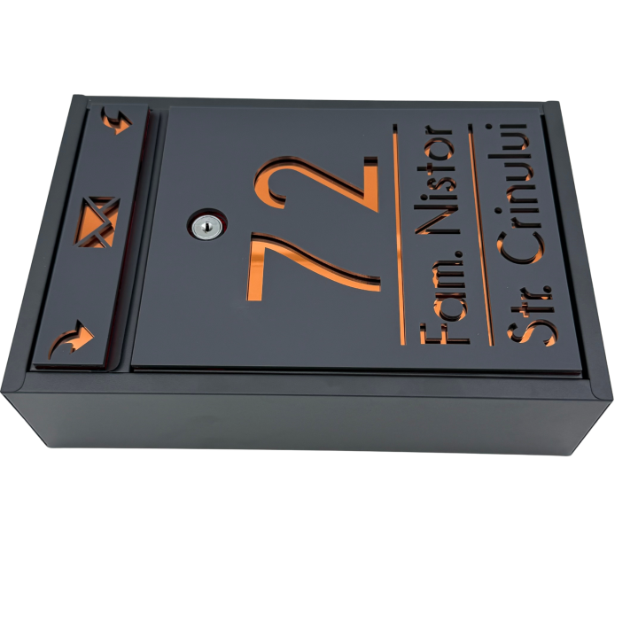CUTIE POSTALA PERSONALIZATA - Gri Antracit Satinat / Cupru Oglinda - 32x22x9cm