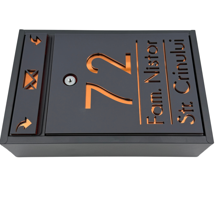 CUTIE POSTALA PERSONALIZATA - Gri Antracit Satinat / Cupru Oglinda - 32x22x9cm