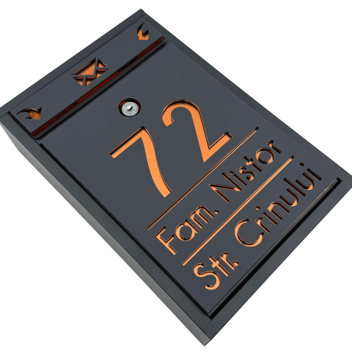 CUTIE POSTALA PERSONALIZATA - Gri Antracit Satinat / Cupru Oglinda - 32x22x9cm
