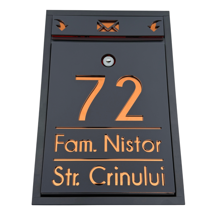 CUTIE POSTALA PERSONALIZATA - Gri Antracit Satinat / Cupru Oglinda - 32x22x9cm