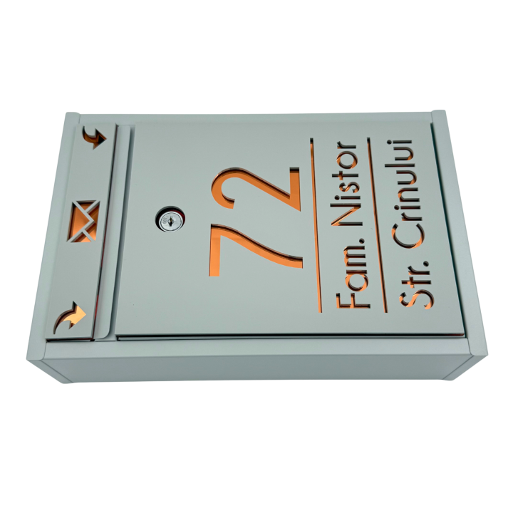 CUTIE POSTALA GRI LIGHT - Gri Light Satinat / Cupru Oglinda - 32x22x9cm