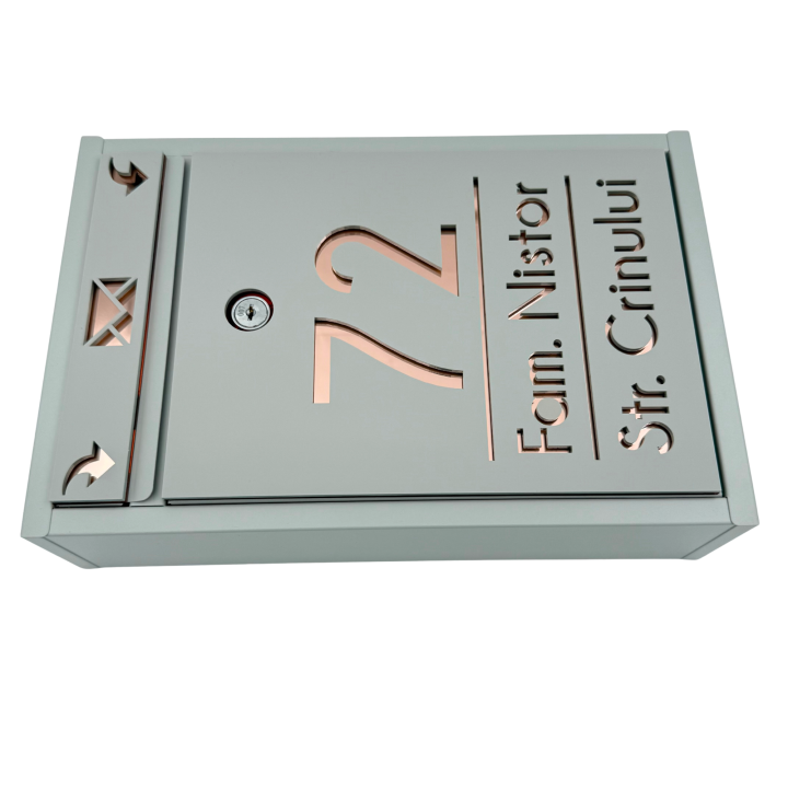 CUTIE POSTALA GRI LIGHT - Gri Light Satinat / Roze Auriu Oglinda - 32x22x9cm