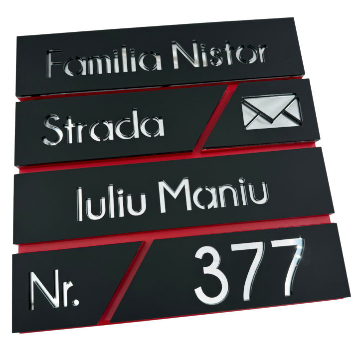 CUTIE POSTALA ROSIE - Negru Satinat / Argintiu Oglinda - 37x37x11cm