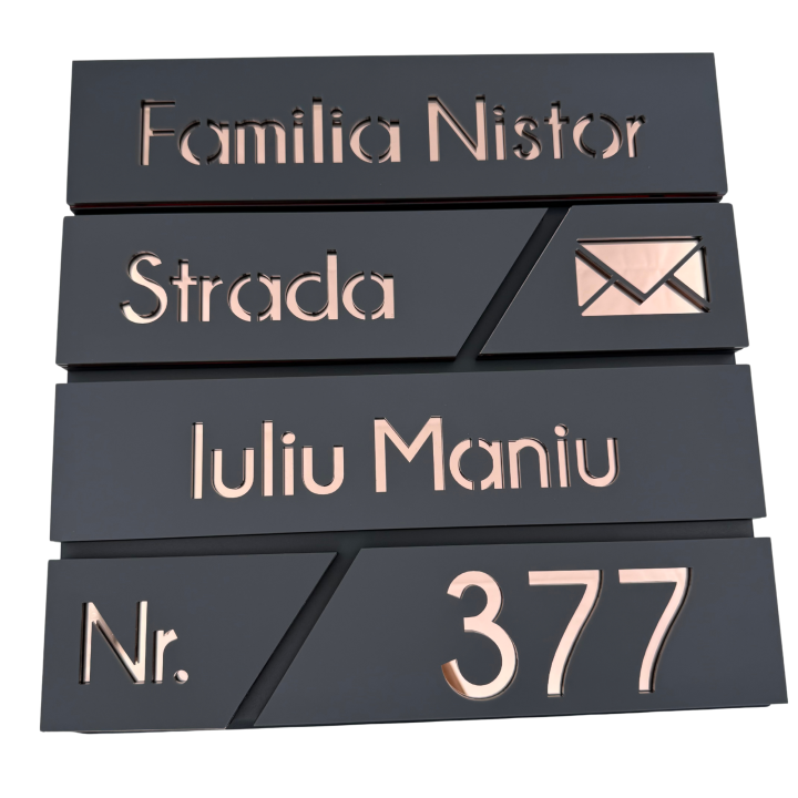 CUTIE POSTALA GRI ANTRACIT - Gri Satinat / Roze Auriu Oglinda - 37x36x11cm