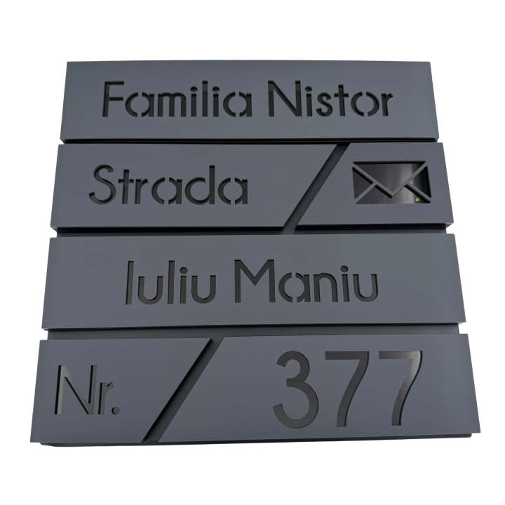 CUTIE POSTALA GRI ANTRACIT - Gri Satinat / Negru Lucios - 37x36x11cm
