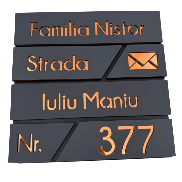 CUTIE POSTALA GRI ANTRACIT - Gri Satinat / Cupru Oglinda - 37x36x11cm