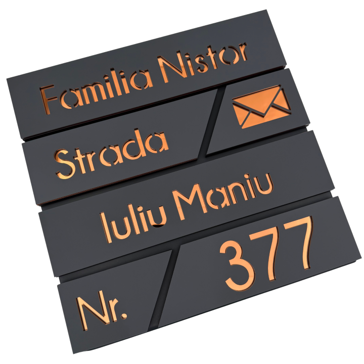 CUTIE POSTALA GRI ANTRACIT - Gri Satinat / Cupru Oglinda - 37x36x11cm