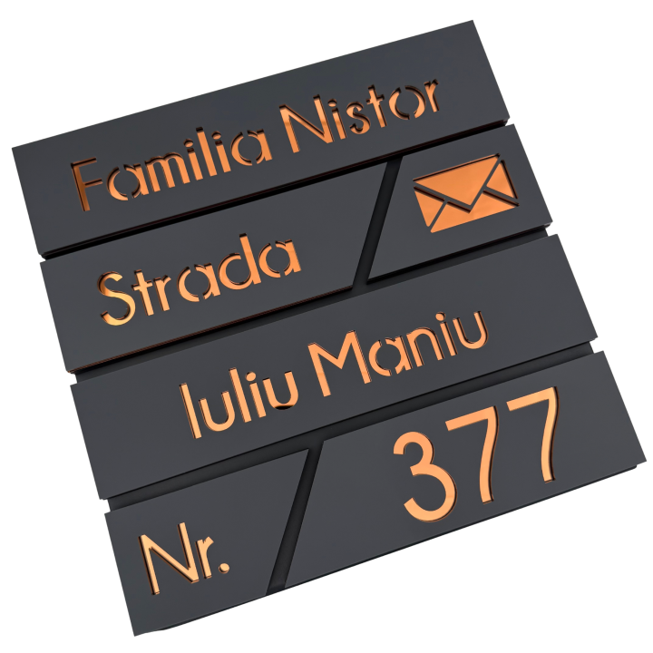 CUTIE POSTALA GRI ANTRACIT - Gri Satinat / Cupru Oglinda - 37x36x11cm