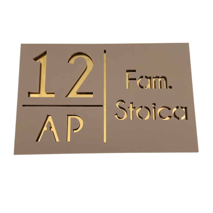 NUMAR APARTMANET PREMIUM - Crem Satinat / Auriu Oglinda - 20x13cm