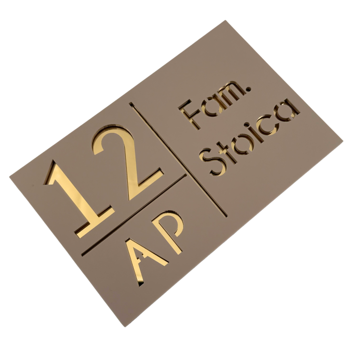 NUMAR APARTMANET PREMIUM - Crem Satinat / Auriu Oglinda - 20x13cm