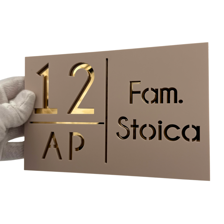 NUMAR APARTMANET PREMIUM - Crem Satinat / Auriu Oglinda - 20x13cm