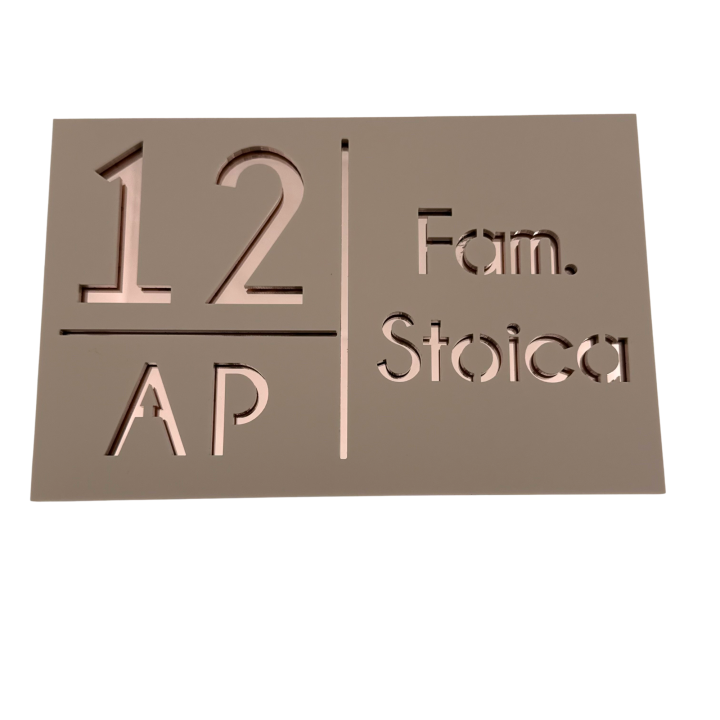 NUMAR APARTMANET PREMIUM - Crem Satinat / Roze Auriu Oglinda - 20x13cm