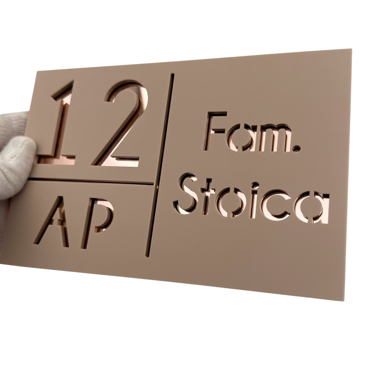 NUMAR APARTMANET PREMIUM - Crem Satinat / Roze Auriu Oglinda - 20x13cm