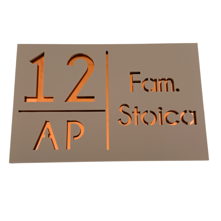 NUMAR APARTMANET PREMIUM - Crem Satinat / Cupru Oglinda - 20x13cm