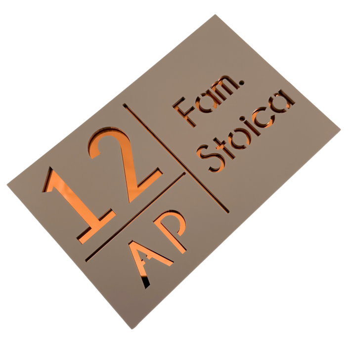 NUMAR APARTMANET PREMIUM - Crem Satinat / Cupru Oglinda - 20x13cm