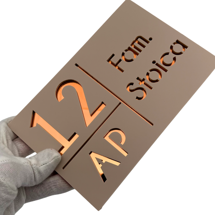 NUMAR APARTMANET PREMIUM - Crem Satinat / Cupru Oglinda - 20x13cm