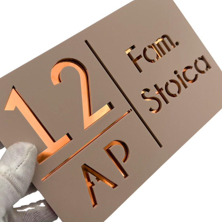 NUMAR APARTMANET PREMIUM - Crem Satinat / Cupru Oglinda - 20x13cm