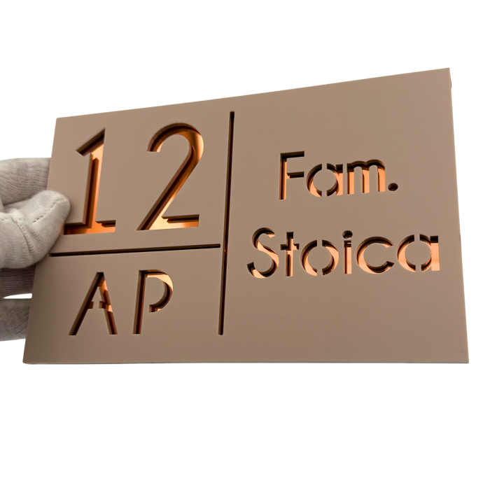 NUMAR APARTMANET PREMIUM - Crem Satinat / Cupru Oglinda - 20x13cm