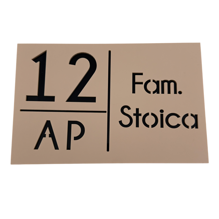 NUMAR APARTMANET PREMIUM - Crem Satinat / Negru Lucios - 20x13cm