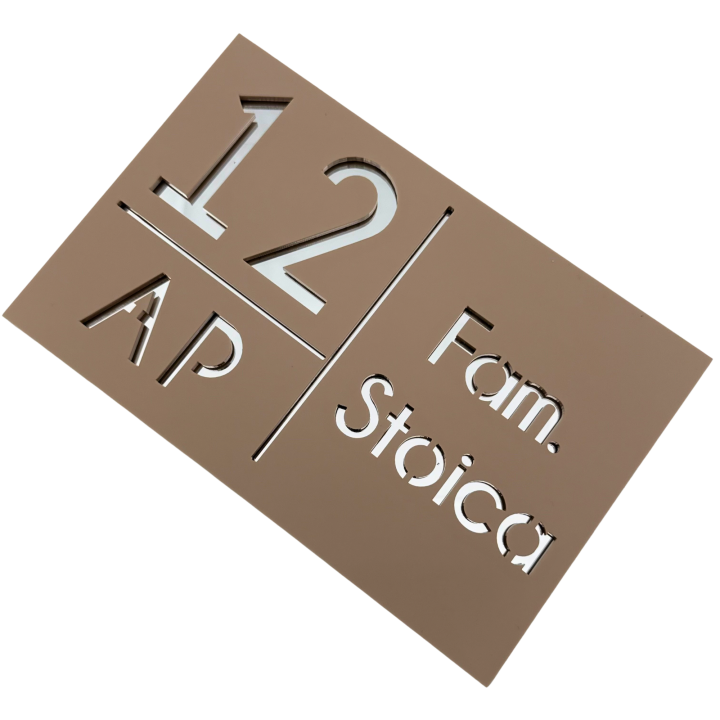 NUMAR APARTMANET PREMIUM - Crem Satinat / Argintiu Oglinda - 20x13cm