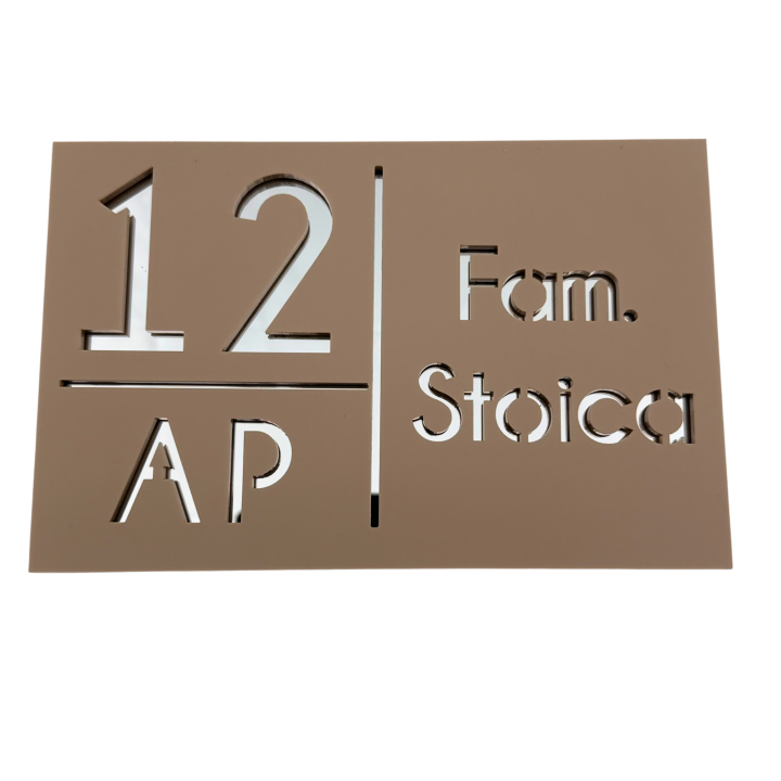 NUMAR APARTMANET PREMIUM - Crem Satinat / Argintiu Oglinda - 20x13cm