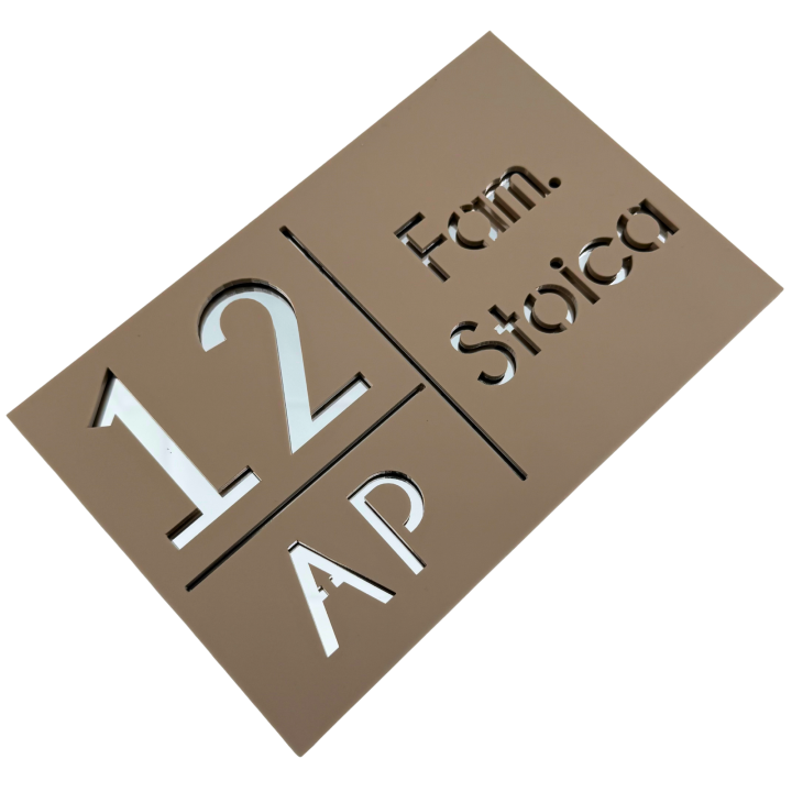 NUMAR APARTMANET PREMIUM - Crem Satinat / Argintiu Oglinda - 20x13cm