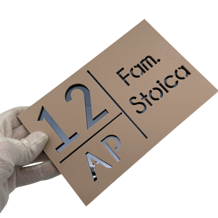 NUMAR APARTMANET PREMIUM - Crem Satinat / Gri Antracit Oglinda - 20x13cm