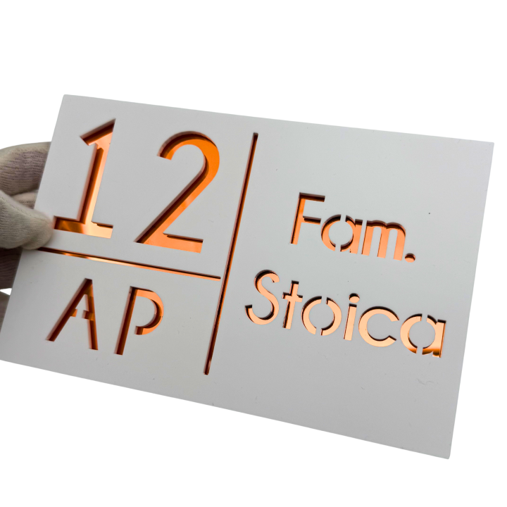 NUMAR APARTMANET PREMIUM - Alb Satinat / Cupru Oglinda - 20x13cm