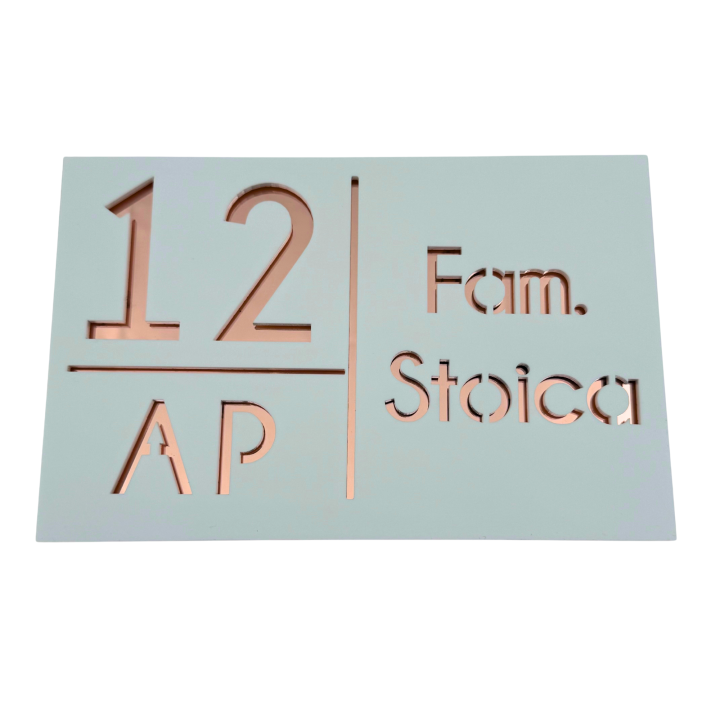 NUMAR APARTMANET PREMIUM - Alb Satinat / Roze Auriu Oglinda - 20x13cm