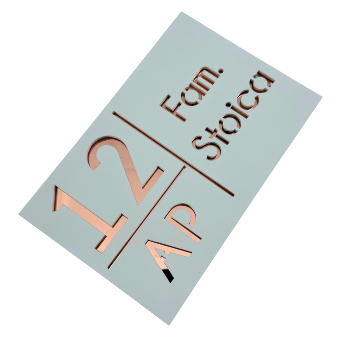 NUMAR APARTMANET PREMIUM - Alb Satinat / Roze Auriu Oglinda - 20x13cm